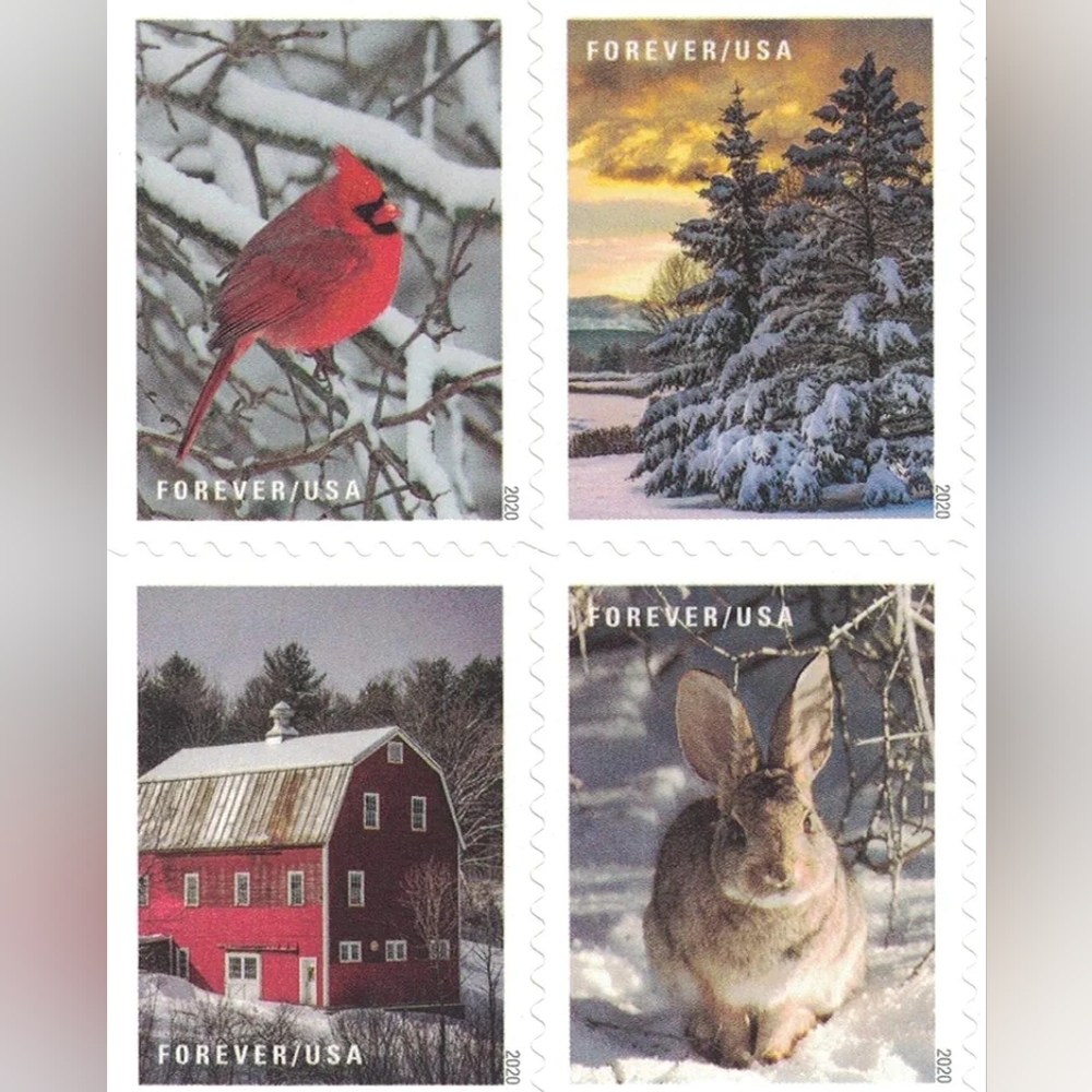 100 Winter‎ Scenes 2020 Forever Postage Stamps US Postal USPS Mailing Christmas